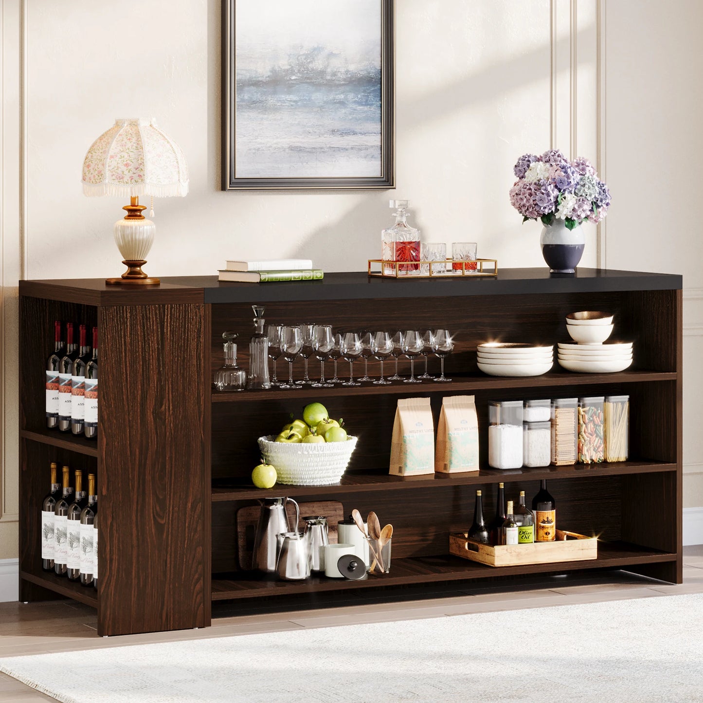 Tribesigns Farmhouse Kitchen Island with Storage and 5-Tier Shelves