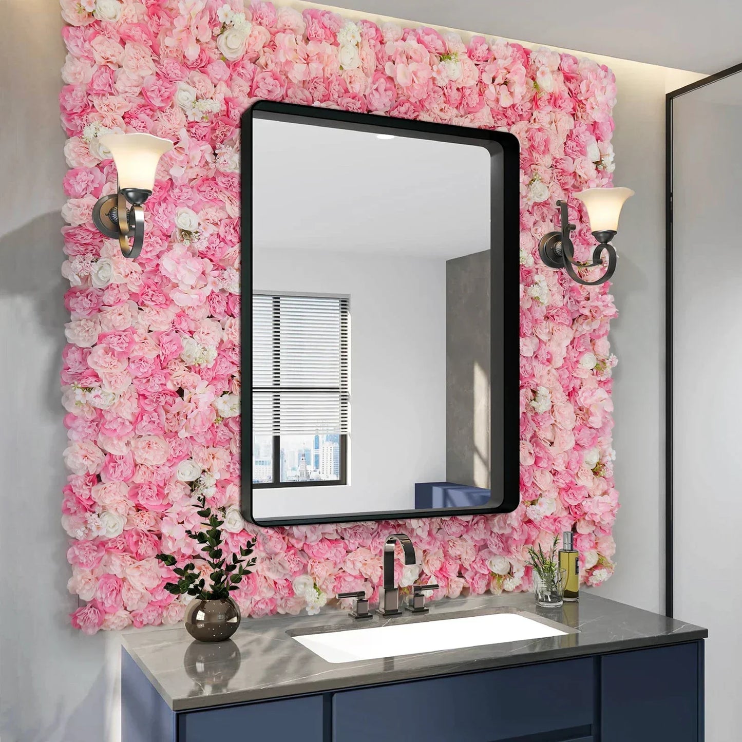 RUEESEECN 12Pcs Artificial Roses Wall Panel 3D Backdrop