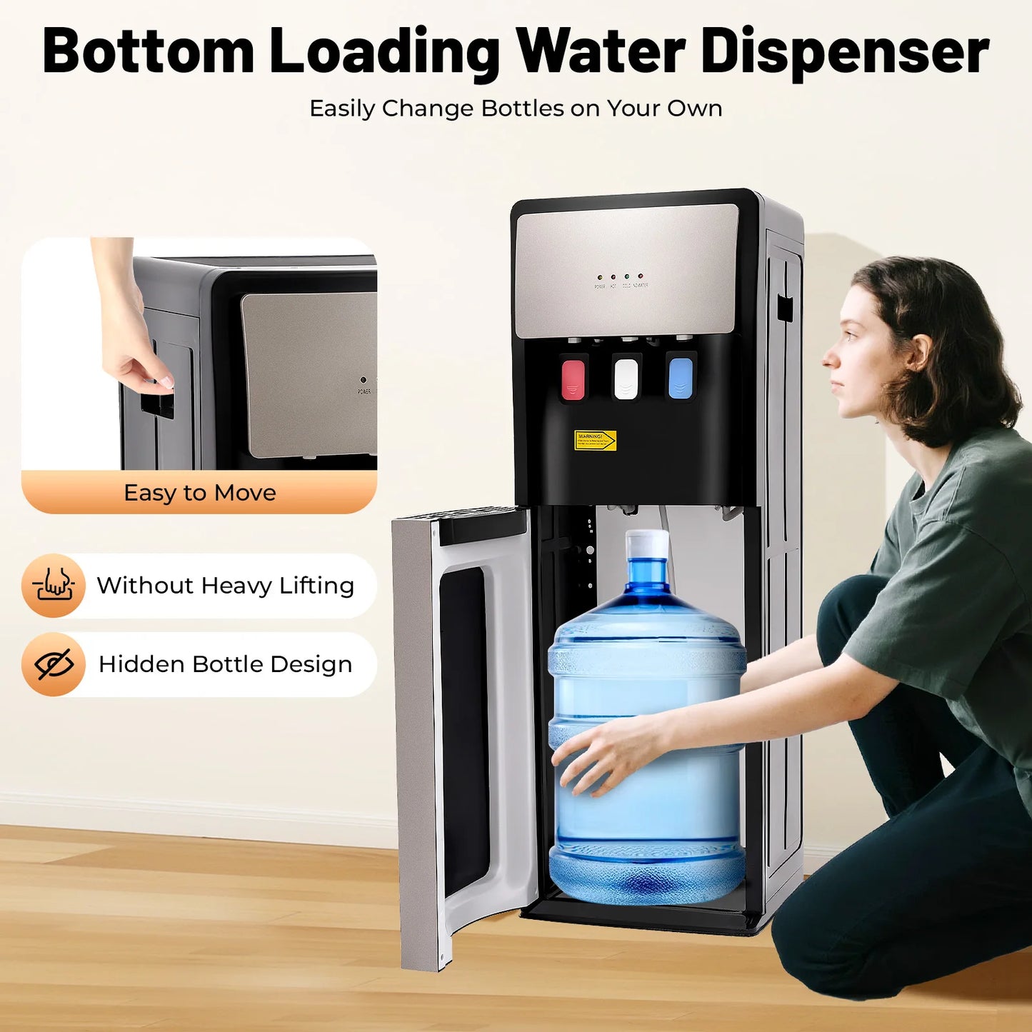 Bottom Load Water Dispenser Hot Cold 3 Temp Modes 500W Heating 90W Cooling