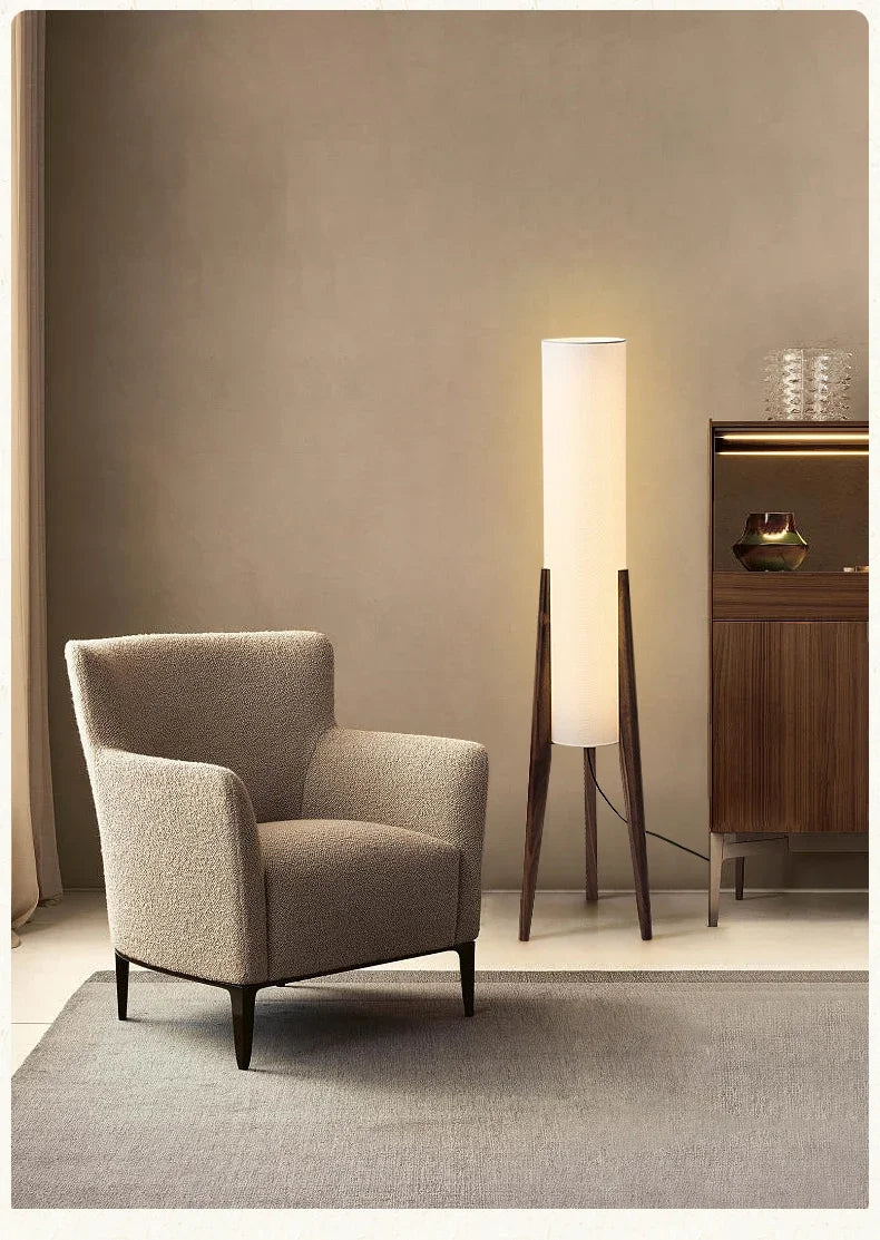 Japanese Retro Wabi-Sabi Solid Wood Floor Lamp for Living Room