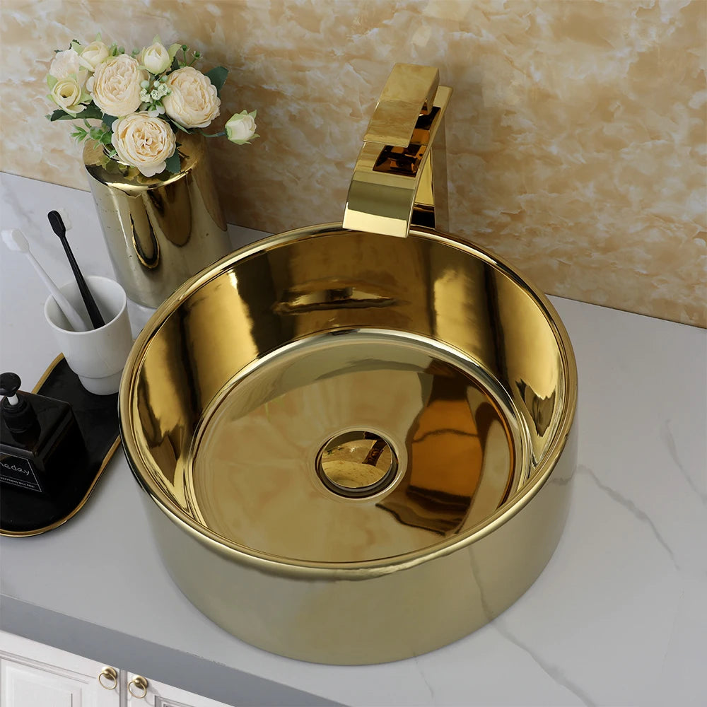 KEMAIDI Ceramic Vessel Sink With Faucet Above Counter Bathroom