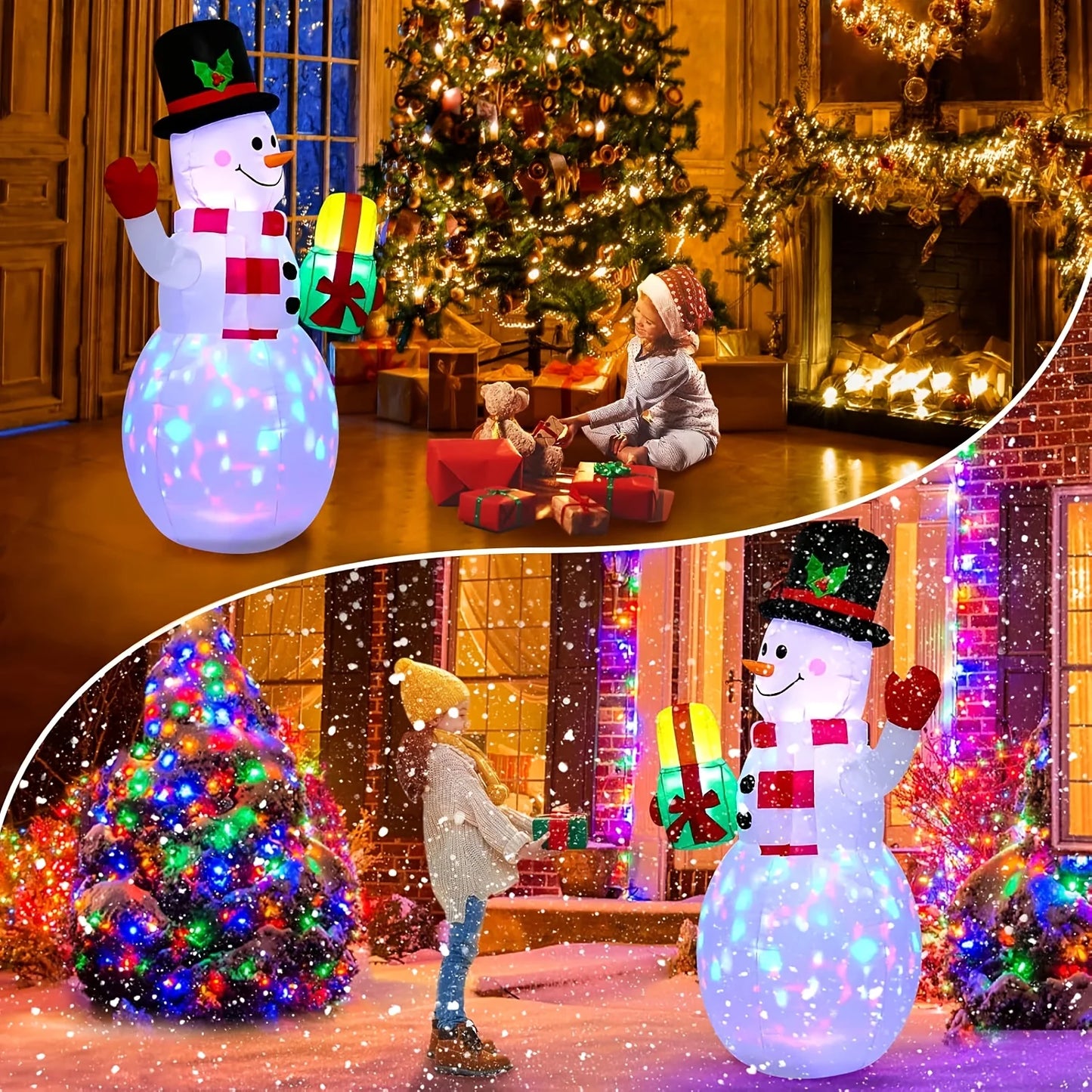 Inflatable Christmas Snowman with Built-in LED Lights for Outdoor Decorations