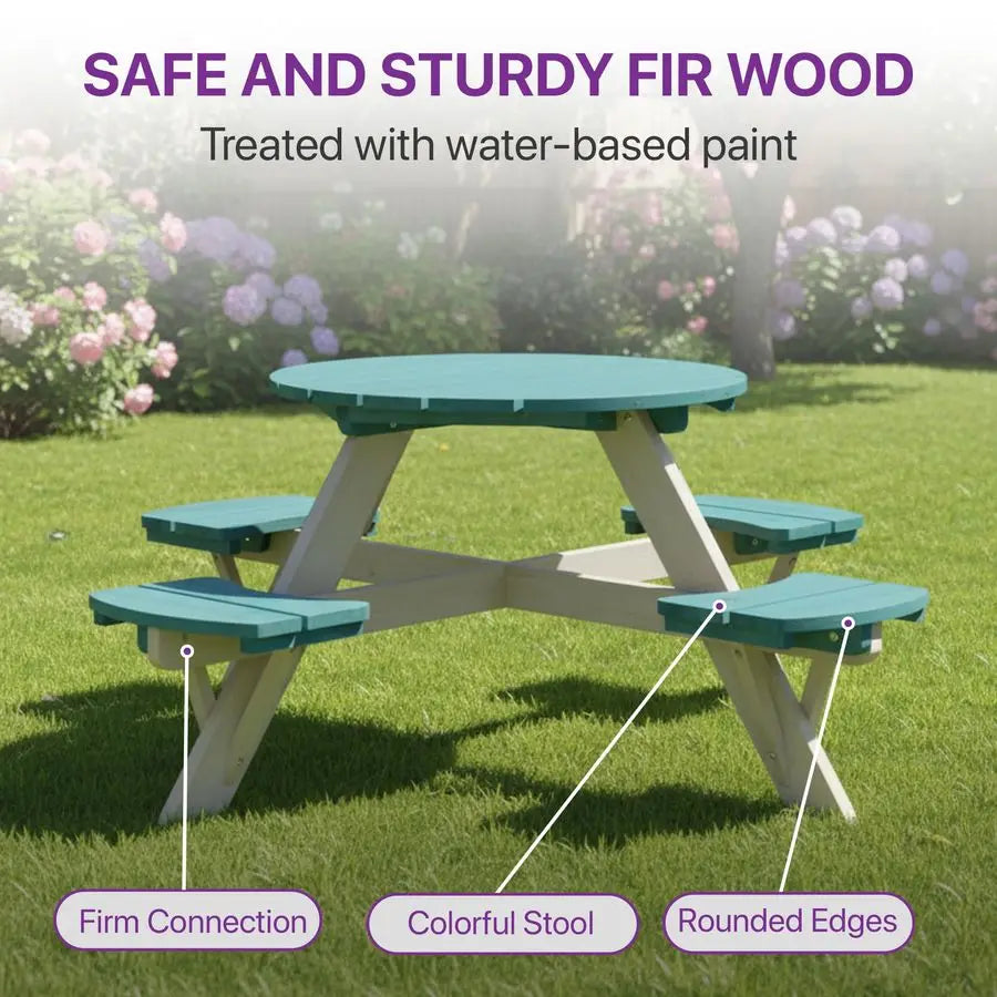 XMSJ Kids Picnic Table and Chair Set Outdoor Toddler Furniture