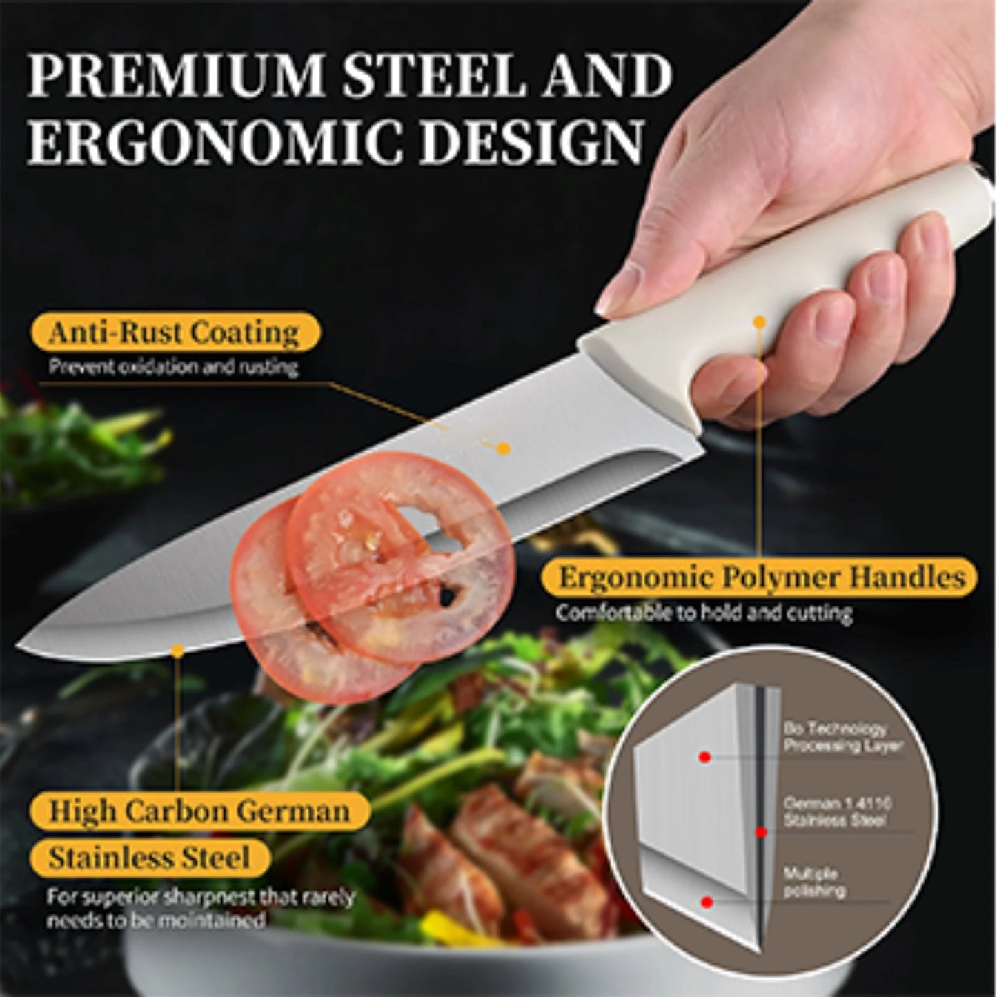 Stainless Steel 15-Piece Kitchen Knife Set With Holder And Storage