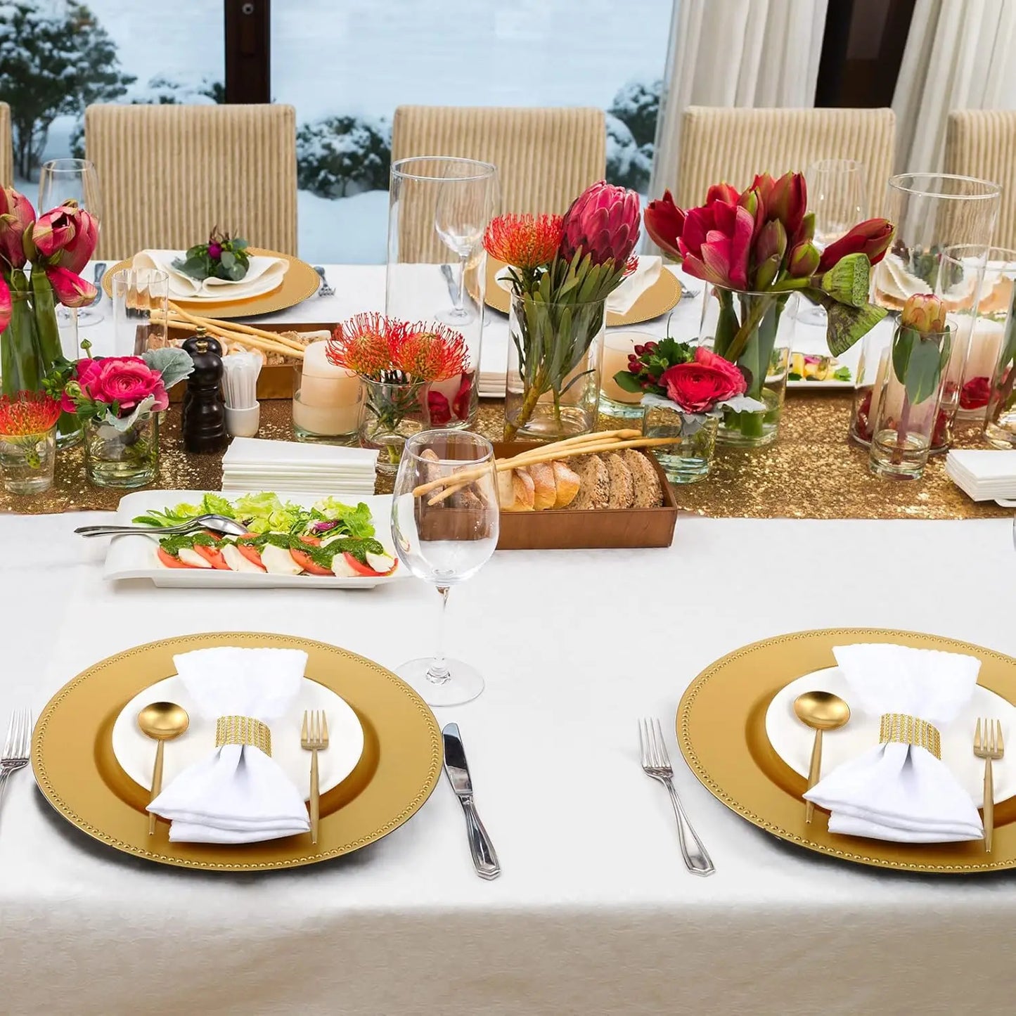 XMSJ 100 Piece Charger Plates And Napkin Rings Set