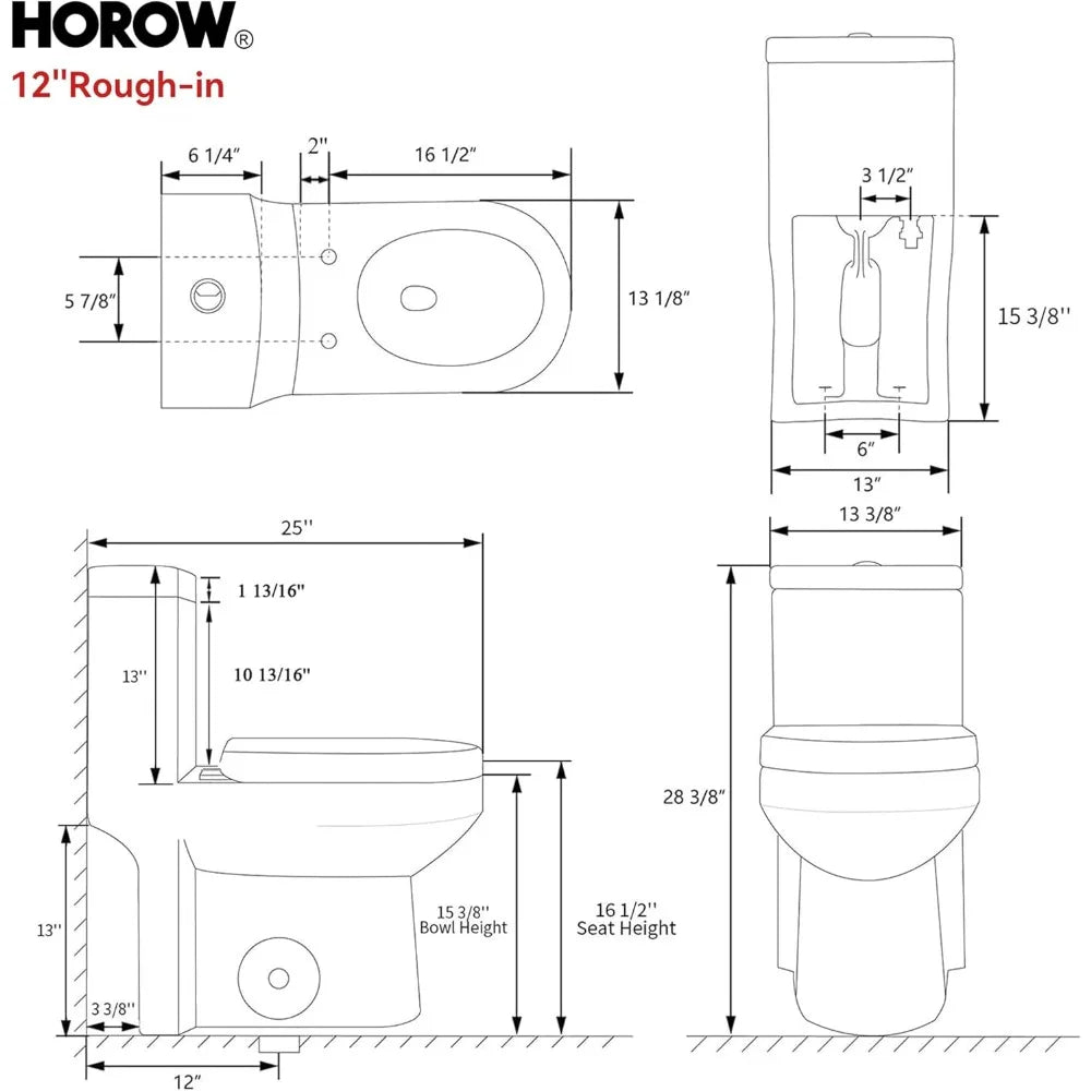 Compact One-Piece Toilet with Dual Flush System for Modern Bathrooms: Powerful, Quiet, and Space-Saving 12 Rough-In Design