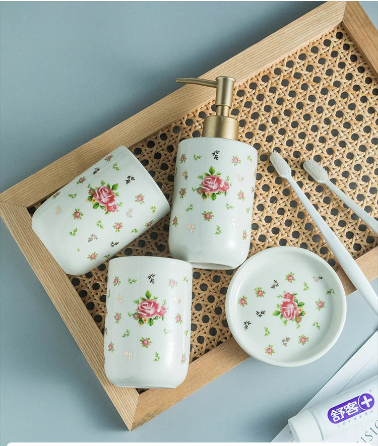 American Minimalist Ceramic Bathroom Wash Set Four Piece