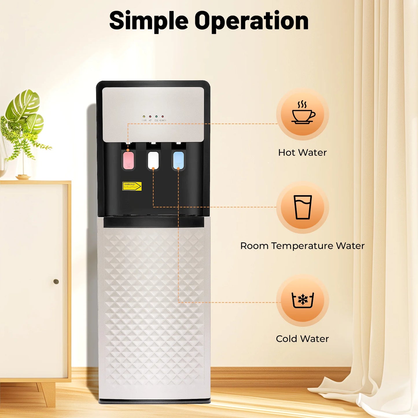 Bottom Load Water Dispenser Hot Cold 3 Temp Modes 500W Heating 90W Cooling