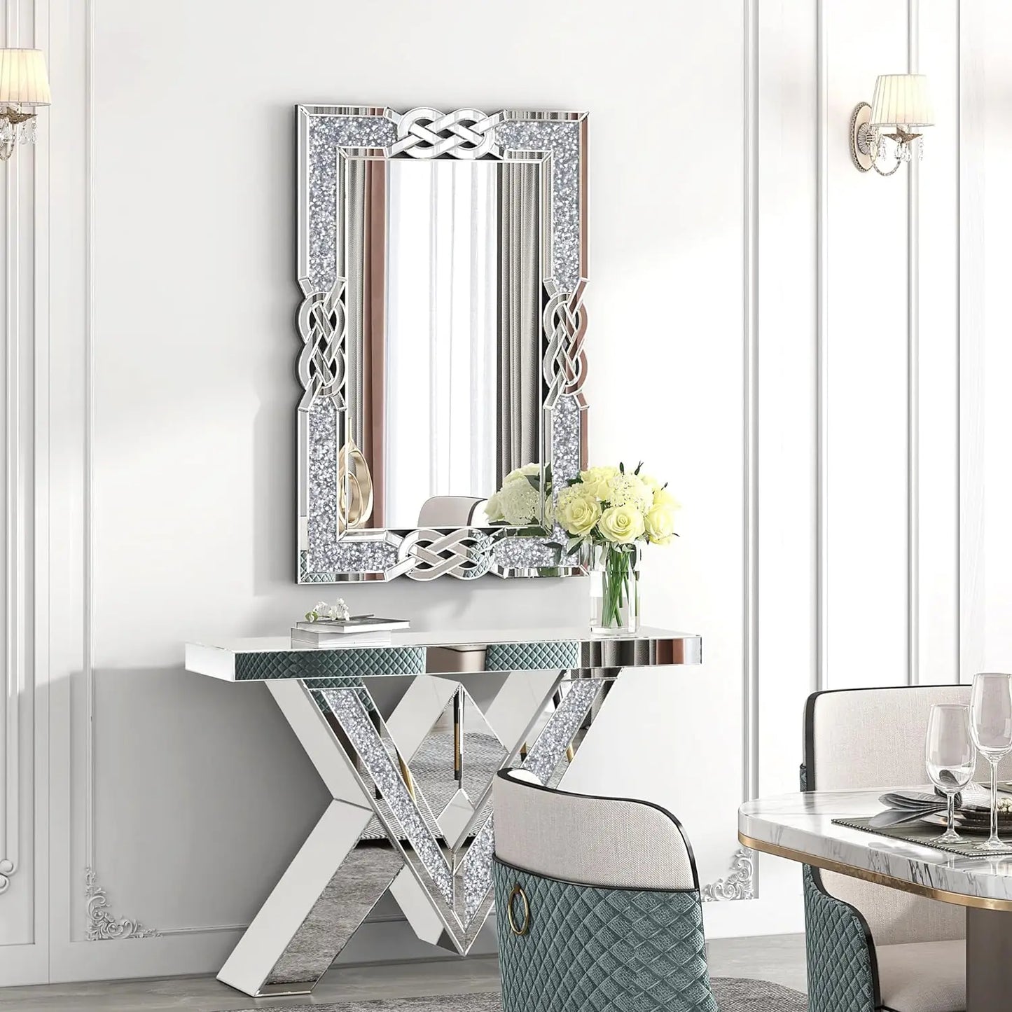 Crystal Diamond Vanity Wall Mirror Decorative Framed Hanging