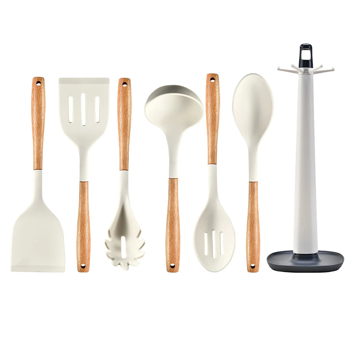 HELOTIC Silicone Kitchen Utensil Set Six To Seven Pieces With Storage Stand