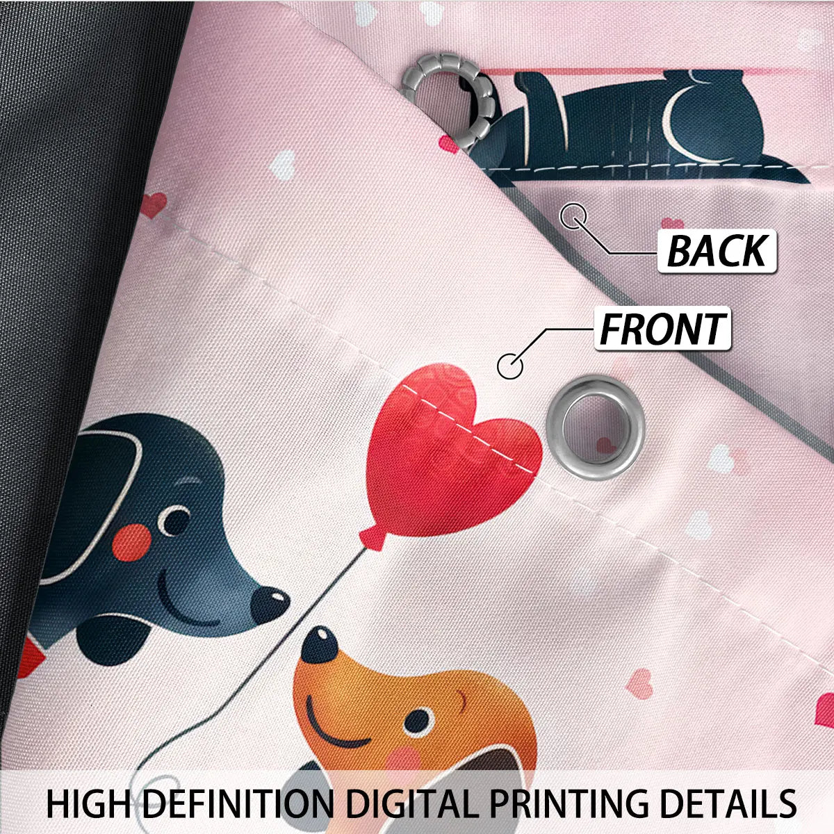 4pcs Valentine's Day Pink Romantic Sausage Dog Print Bathroom Set Waterproof Shower Curtain Floor Mat U-shaped Toilet Mat