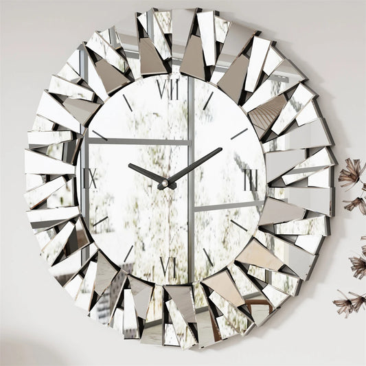 3D Mirrored Sunburst Wall Clock With Roman Numerals