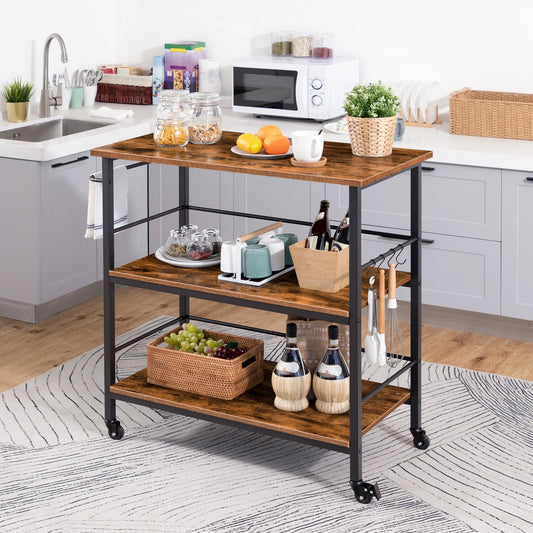 Hoobro Kitchen Island With Storage And Hooks Side Enclosures