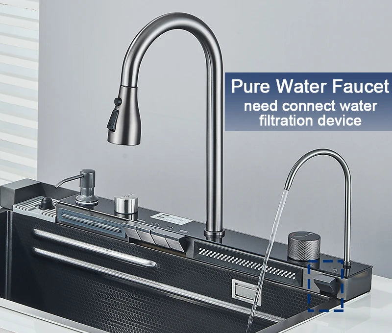 Rozin 304 Stainless Steel Kitchen Sink With Waterfall Faucet