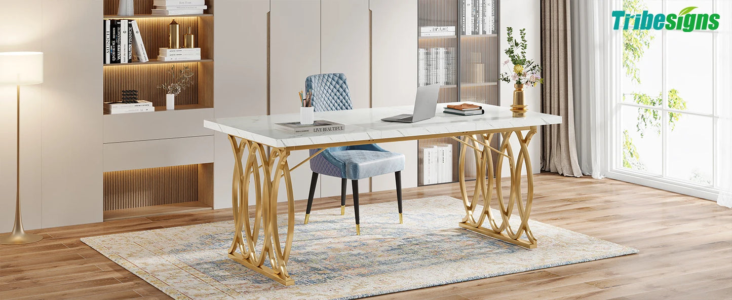 Tribesigns Modern Executive Wooden Office Desk With Gold Metal Legs