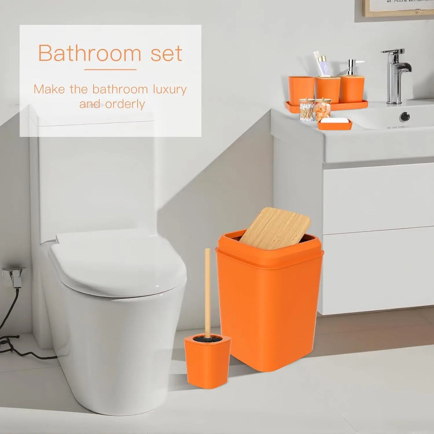 Sparkling Orange Bathroom Set with Sequin Shower Curtain and Soft Rugs - Complete Decor Kit