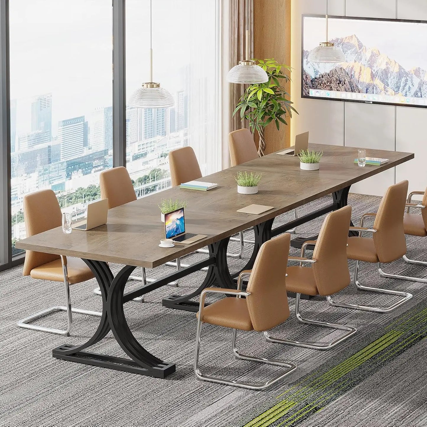 10.5FT Conference Table, Modern Meeting Table for 8-10 People, Rectangle Seminar Boardroom Table for Office, Customized