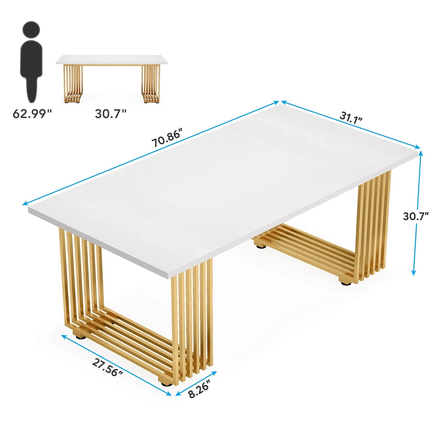 Tribesigns Modern Executive Wooden Office Desk With Gold Metal Legs