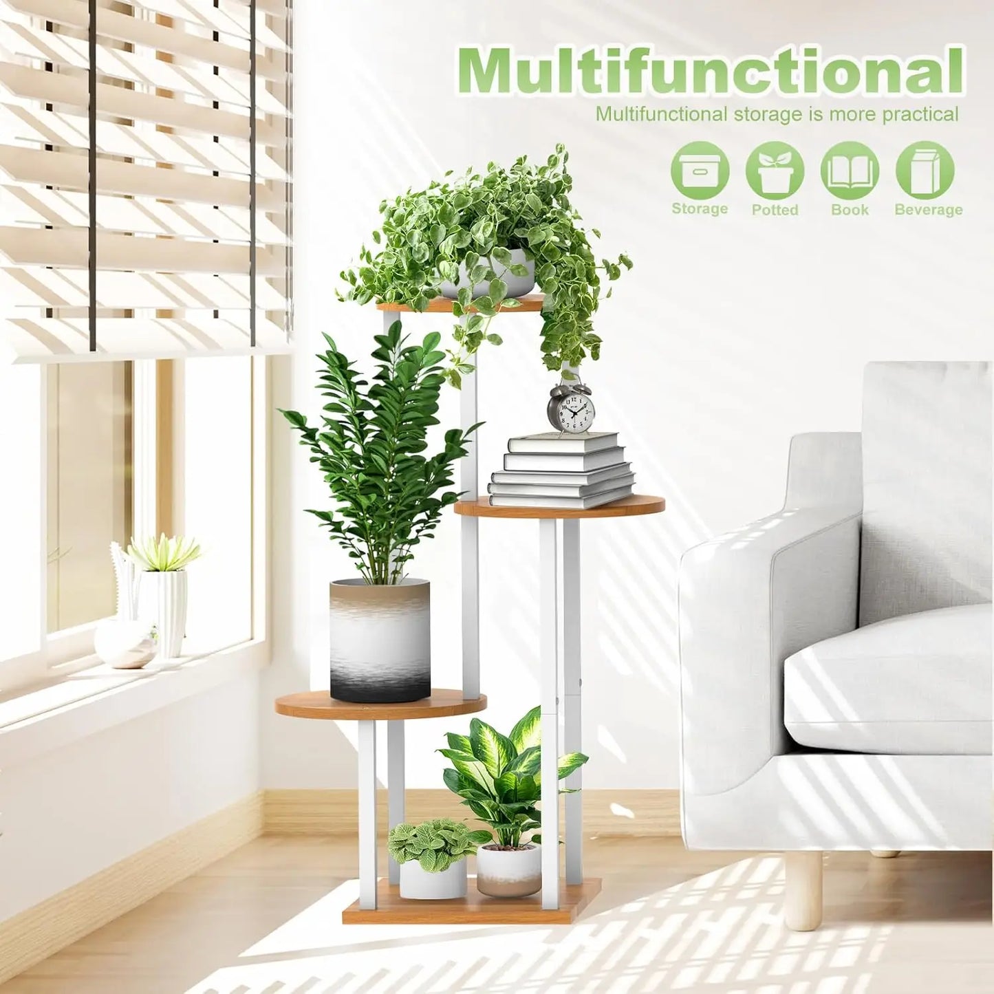 4-Tier Wood and Metal Plant Stand for Indoor Living Room Plants