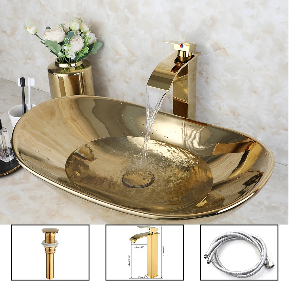 YANKSMART Luxury Bathroom Vessel Sink Set Pop Up Drain