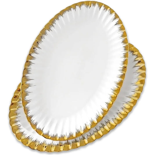 Porcelain Ceramic Oval Serving Platters With Gold Trim For Entertaining