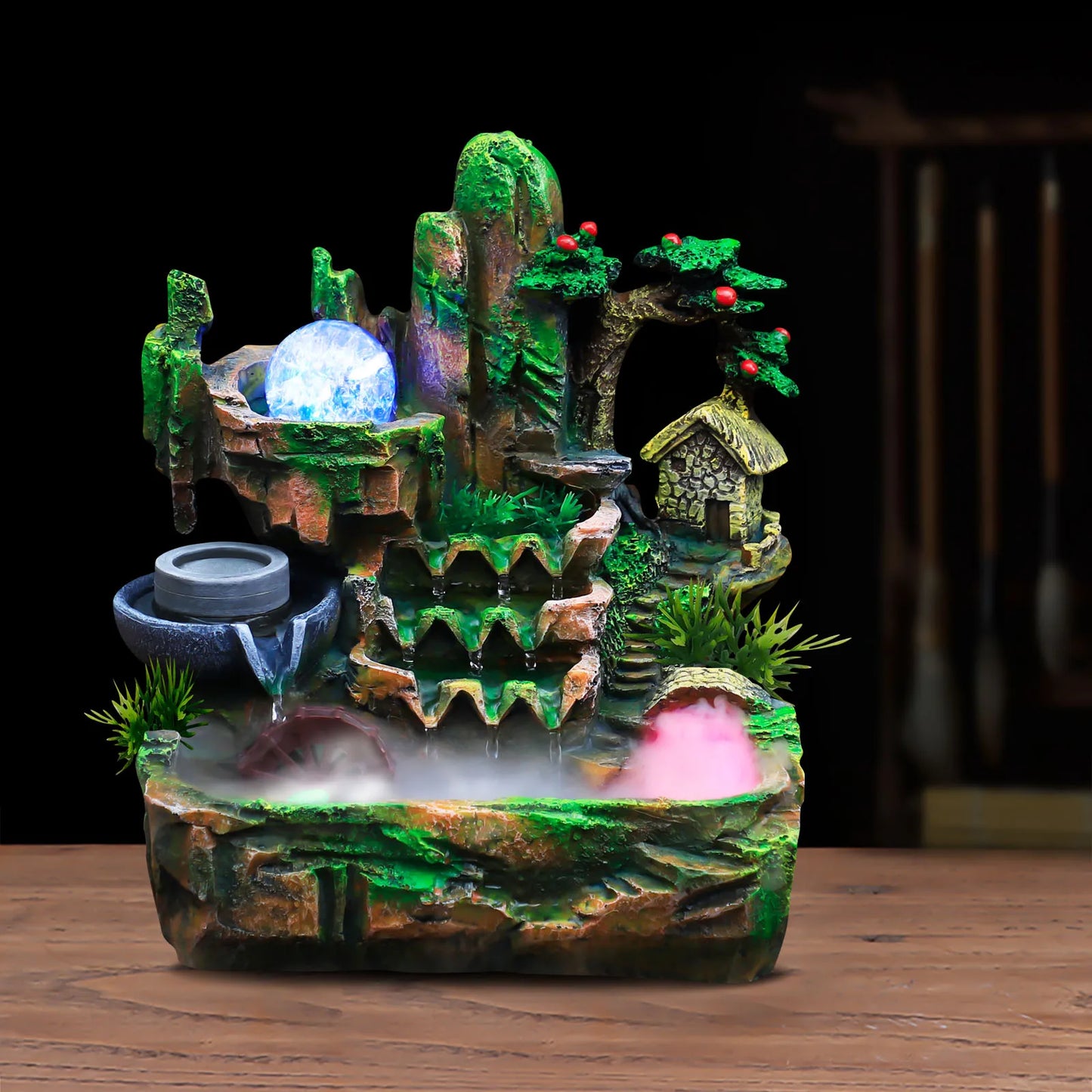 Feng Shui Desktop Water Fountain With Color Changing LED Lights