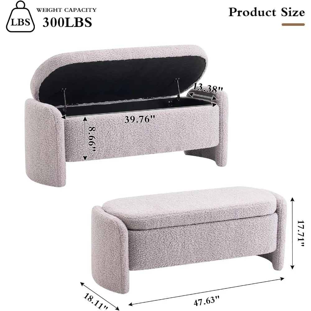 Ticify Lamb Fleece Oval Storage Bench With Large Storage