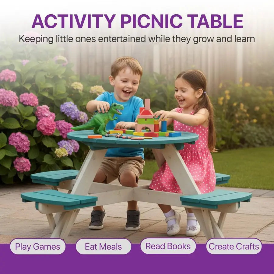 XMSJ Kids Picnic Table and Chair Set Outdoor Toddler Furniture