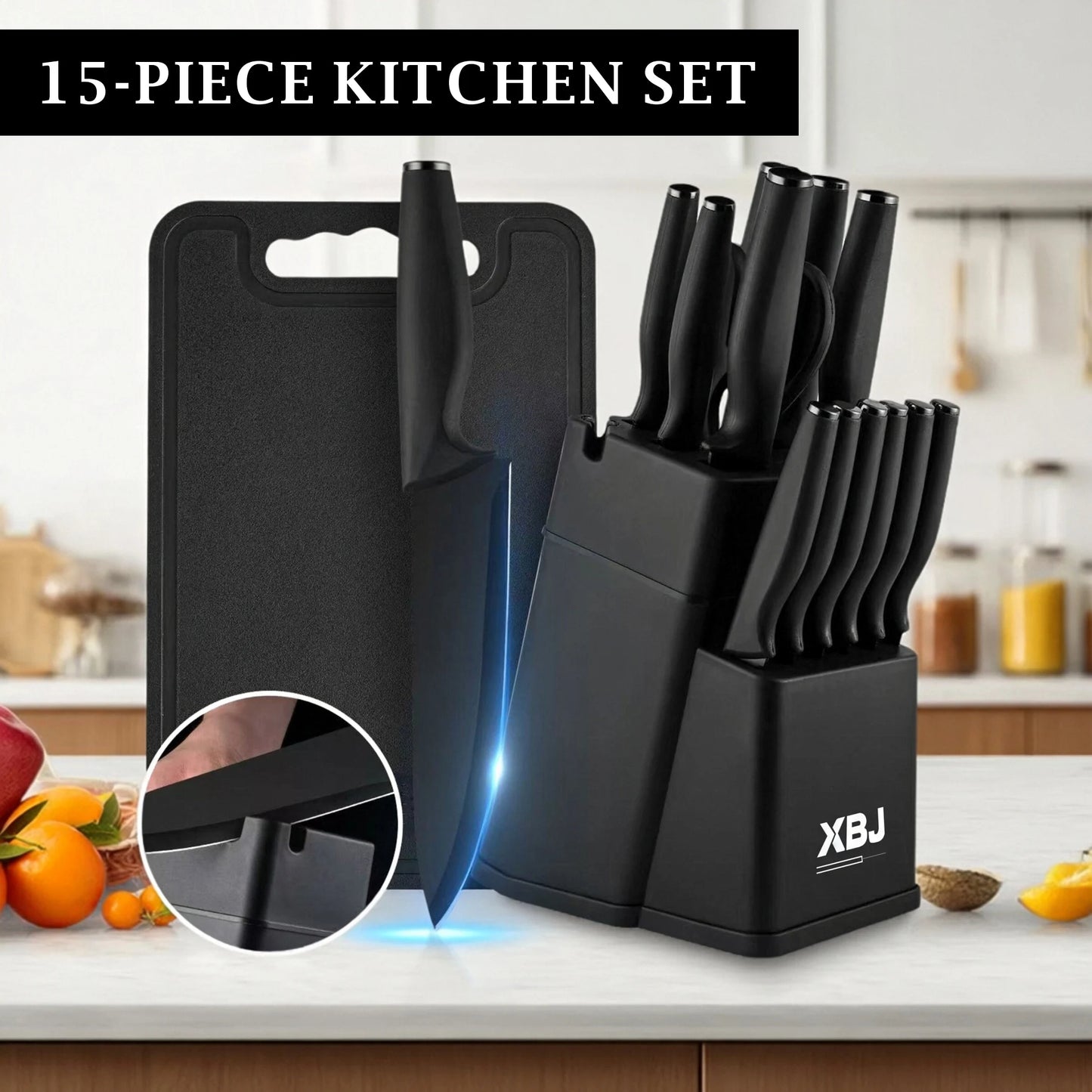 Stainless Steel 15-Piece Kitchen Knife Set With Holder And Storage