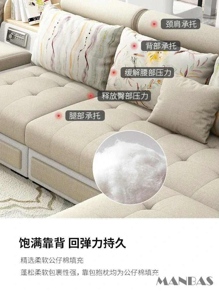 Linlamlim U Shape Fabric Sofa Set With USB Ports And Stools