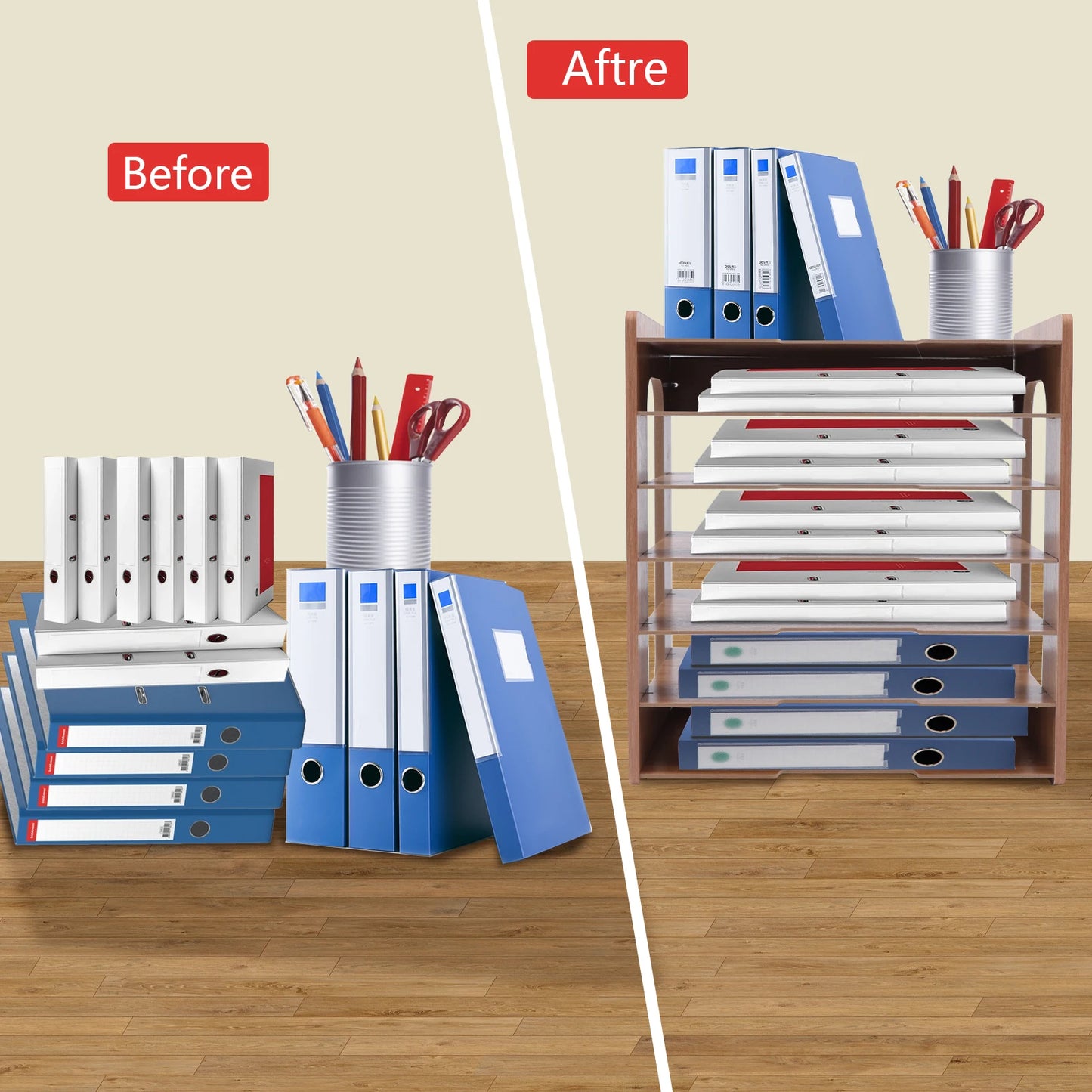 7-Tier Wooden Desk Organizer for Office Papers and Files