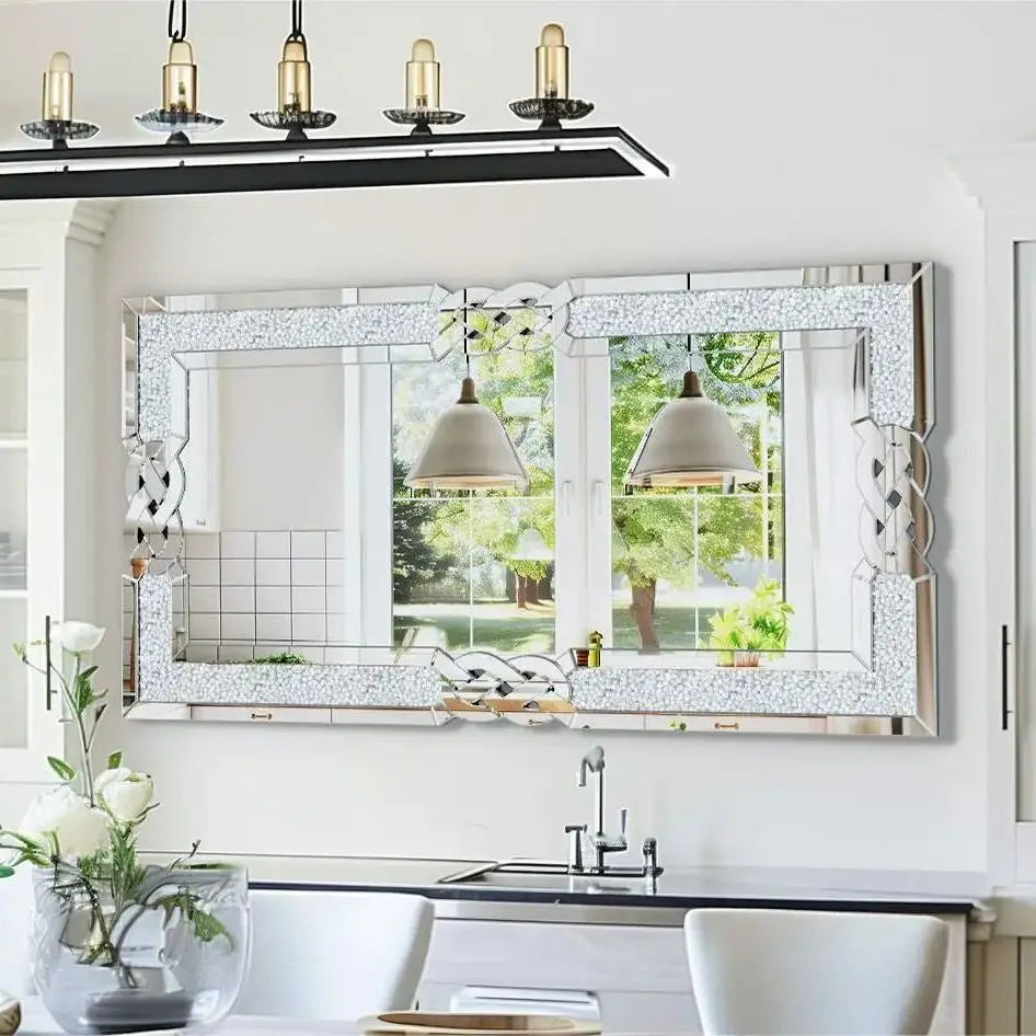 Crystal Diamond Vanity Wall Mirror Decorative Framed Hanging
