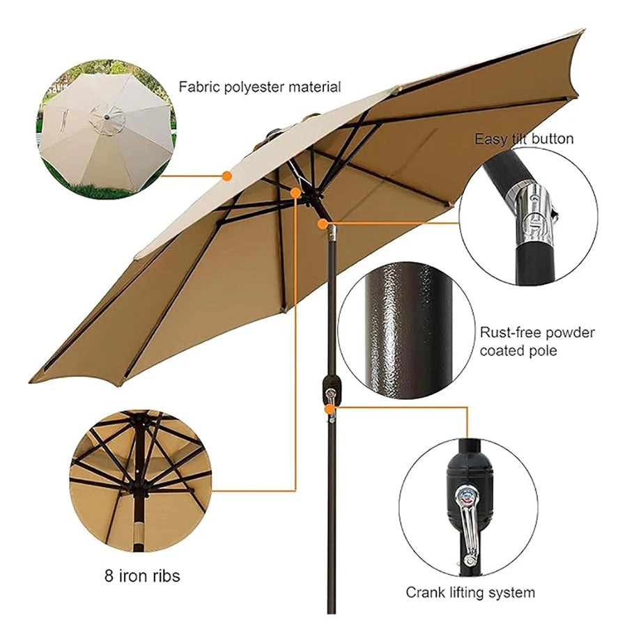 Blissun Outdoor Patio Umbrella With Crank Lift And Tilt