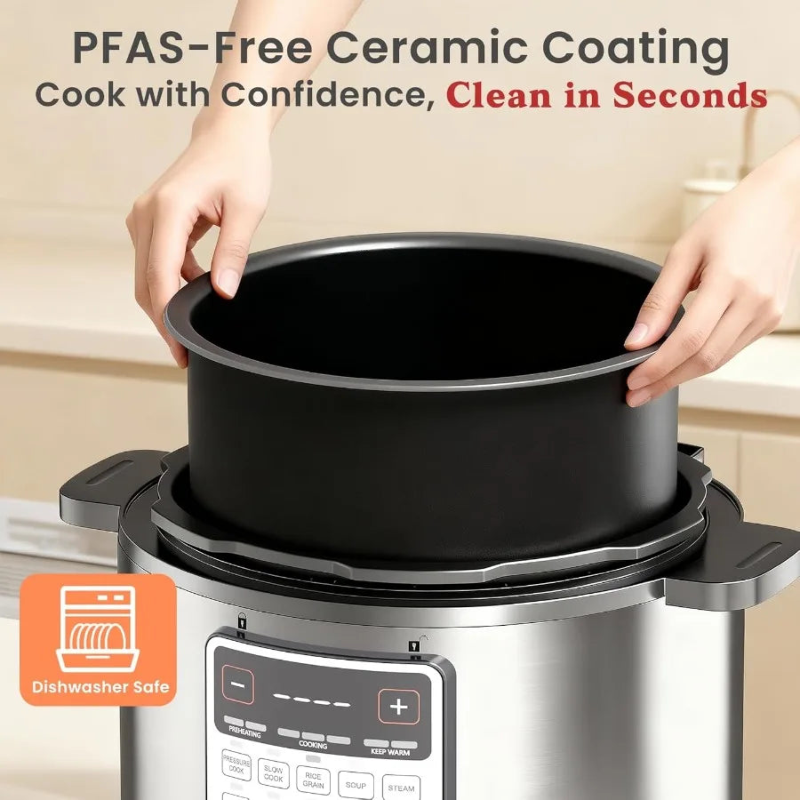 8QT Electric Pressure Cooker Max 1200W Fast Cooking 12-in-1 Multi-Use Programmable with Ceramic Non-Stick Pot for Saute Slow Co