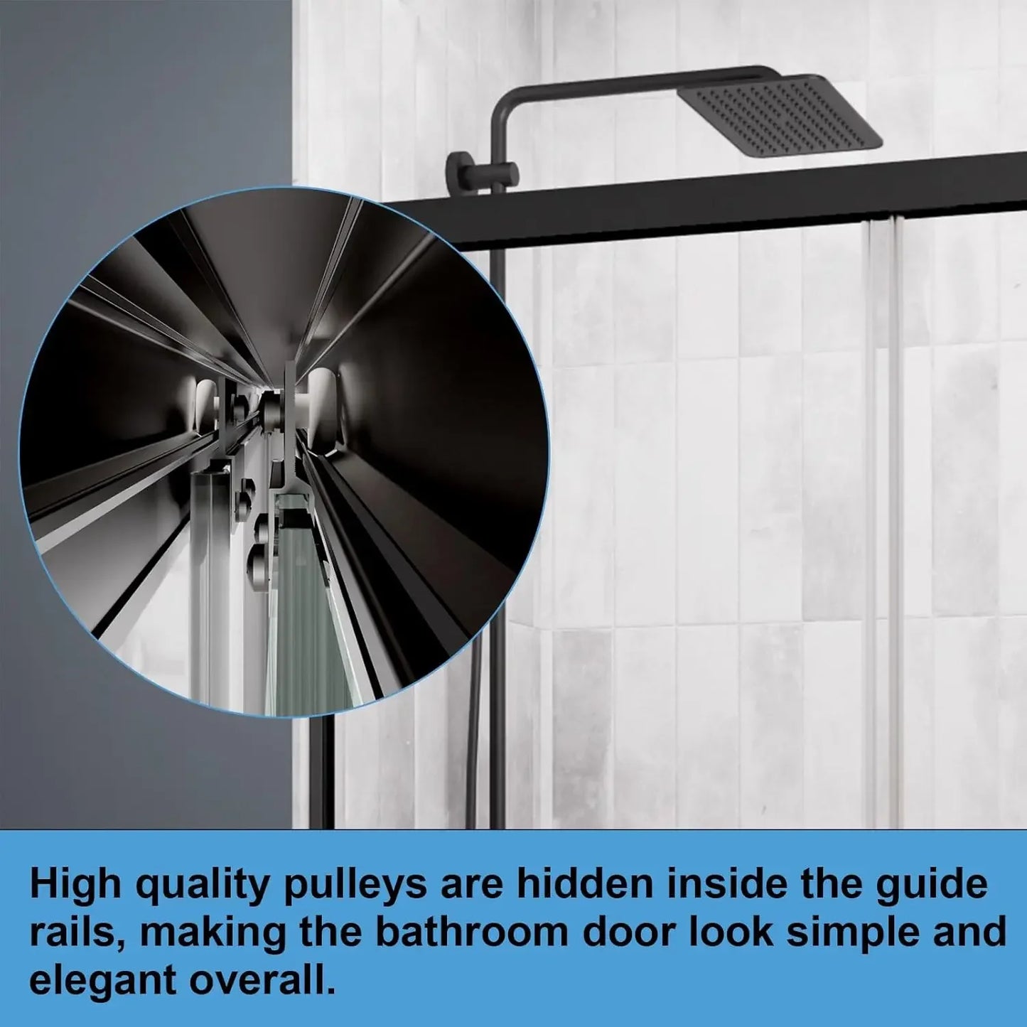 Shower Door，Royal Guard 44-48" W x 70" H Semi-Frameless Double Sliding Glass  SGCC Tempered Glass，Bypass Shower ，Matte Black