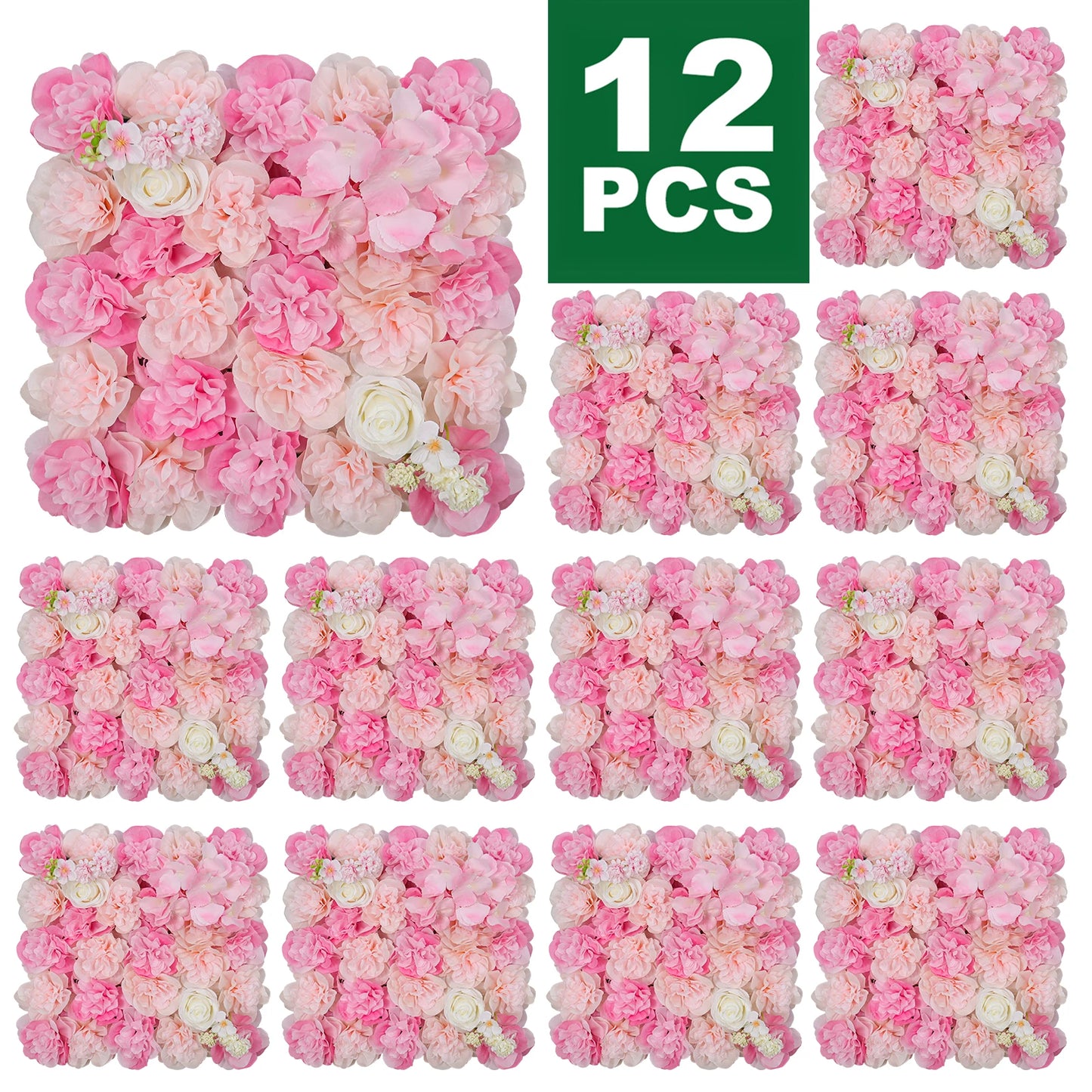 RUEESEECN 12Pcs Artificial Roses Wall Panel 3D Backdrop