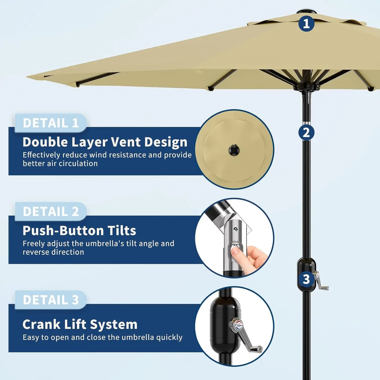 Blissun Outdoor Patio Umbrella With Crank Lift And Tilt