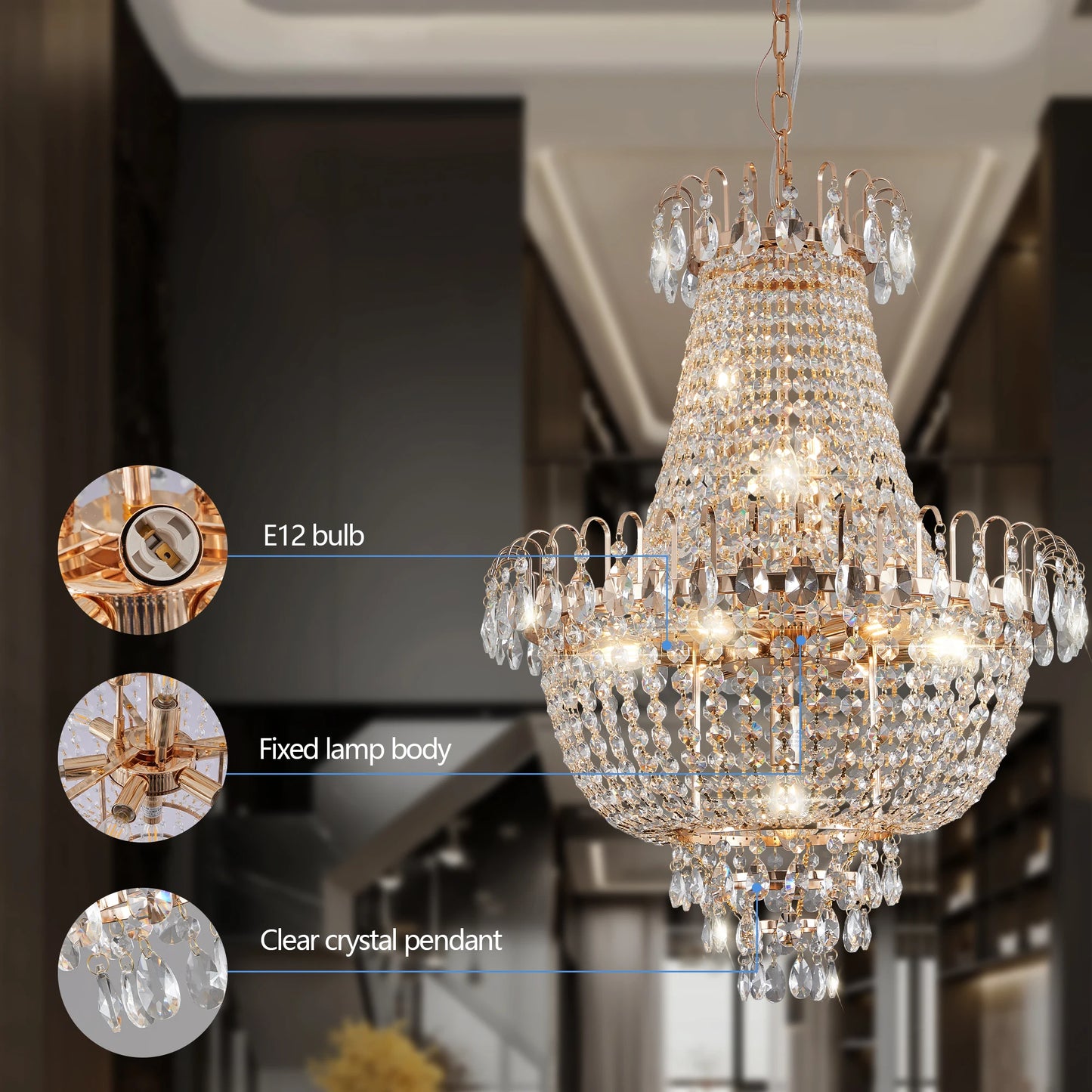ARLGSITE Crystal Chandelier Pendant Light