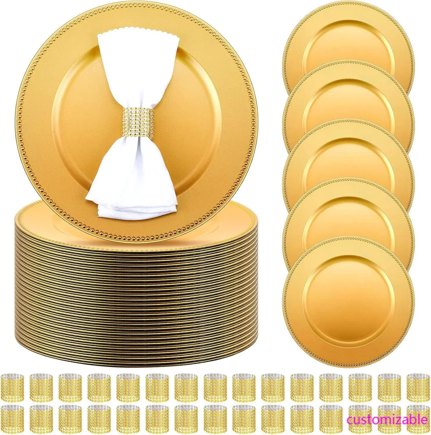 XMSJ 100 Piece Charger Plates And Napkin Rings Set