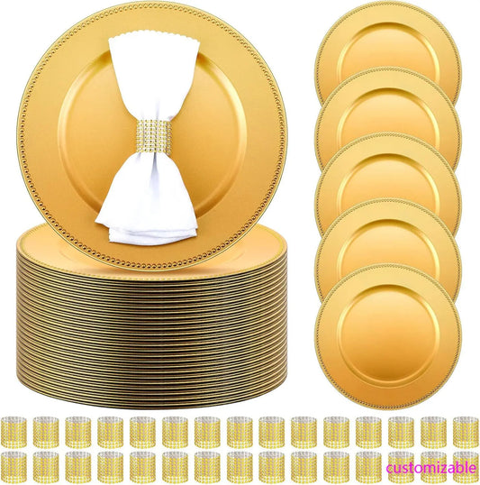 XMSJ 100 Piece Charger Plates And Napkin Rings Set
