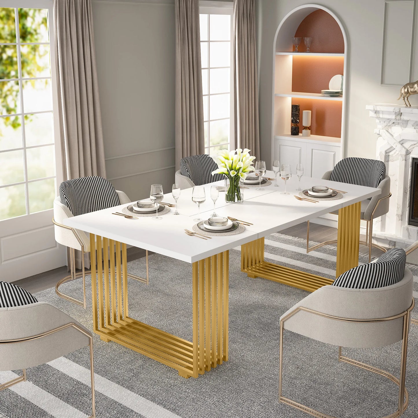 Tribesigns Modern Executive Wooden Office Desk With Gold Metal Legs