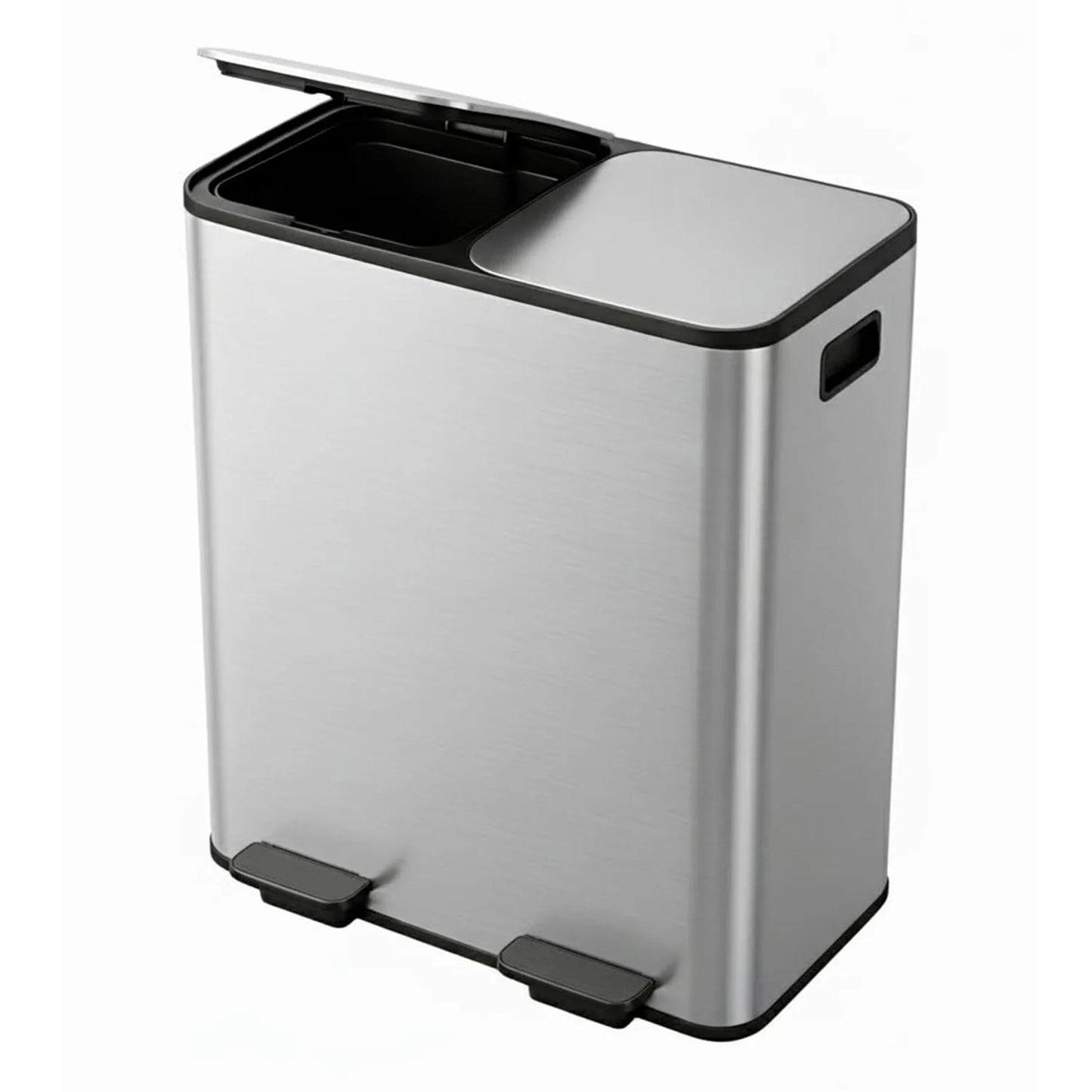Kitchen Step Trash Bin 2 x 10.6 gal (2 x 40 L) Garbage Can for Dual Compartment Recycling Stainless Steel Trash and Recycle Bin