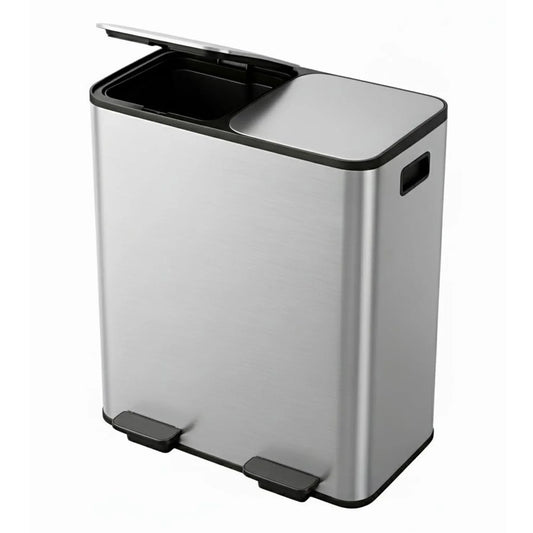 Kitchen Step Trash Bin 2 x 10.6 gal (2 x 40 L) Garbage Can for Dual Compartment Recycling Stainless Steel Trash and Recycle Bin