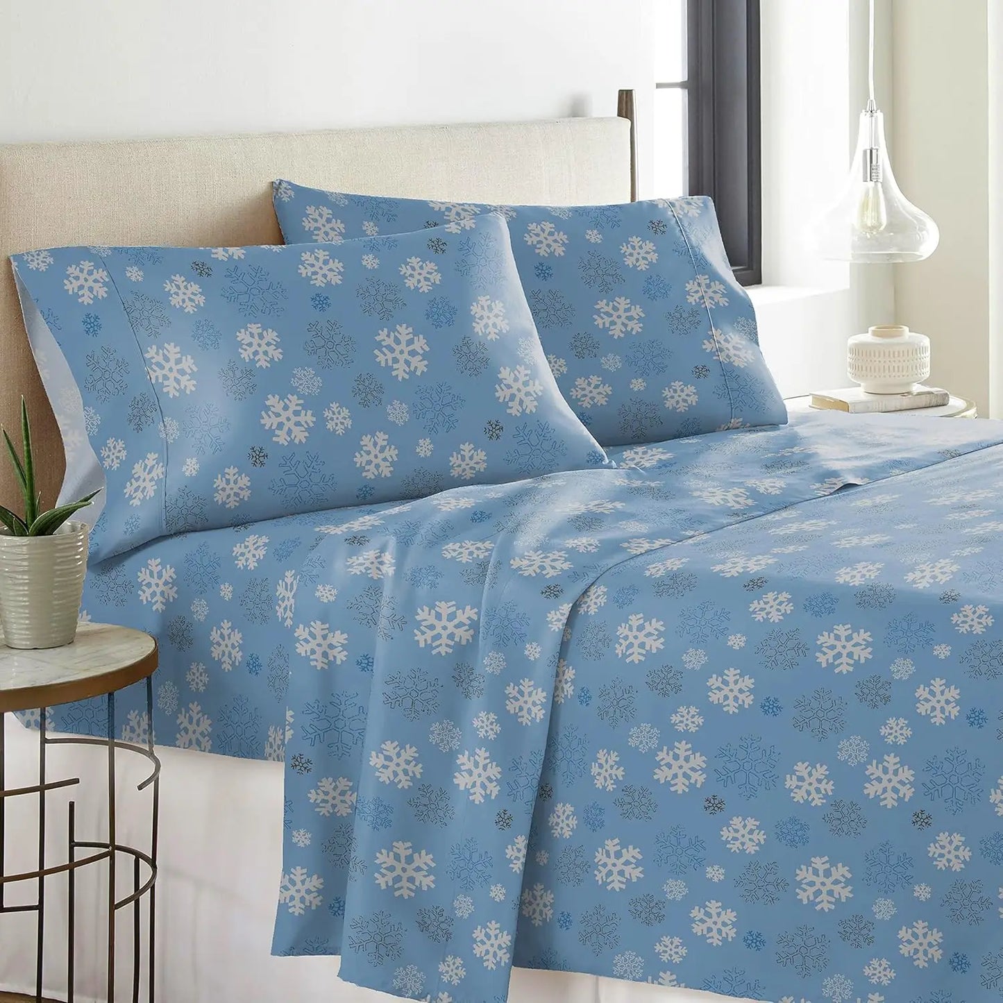 Heavy Weight Flannel Sheet Set 100 Percent Cotton Snowflake Print