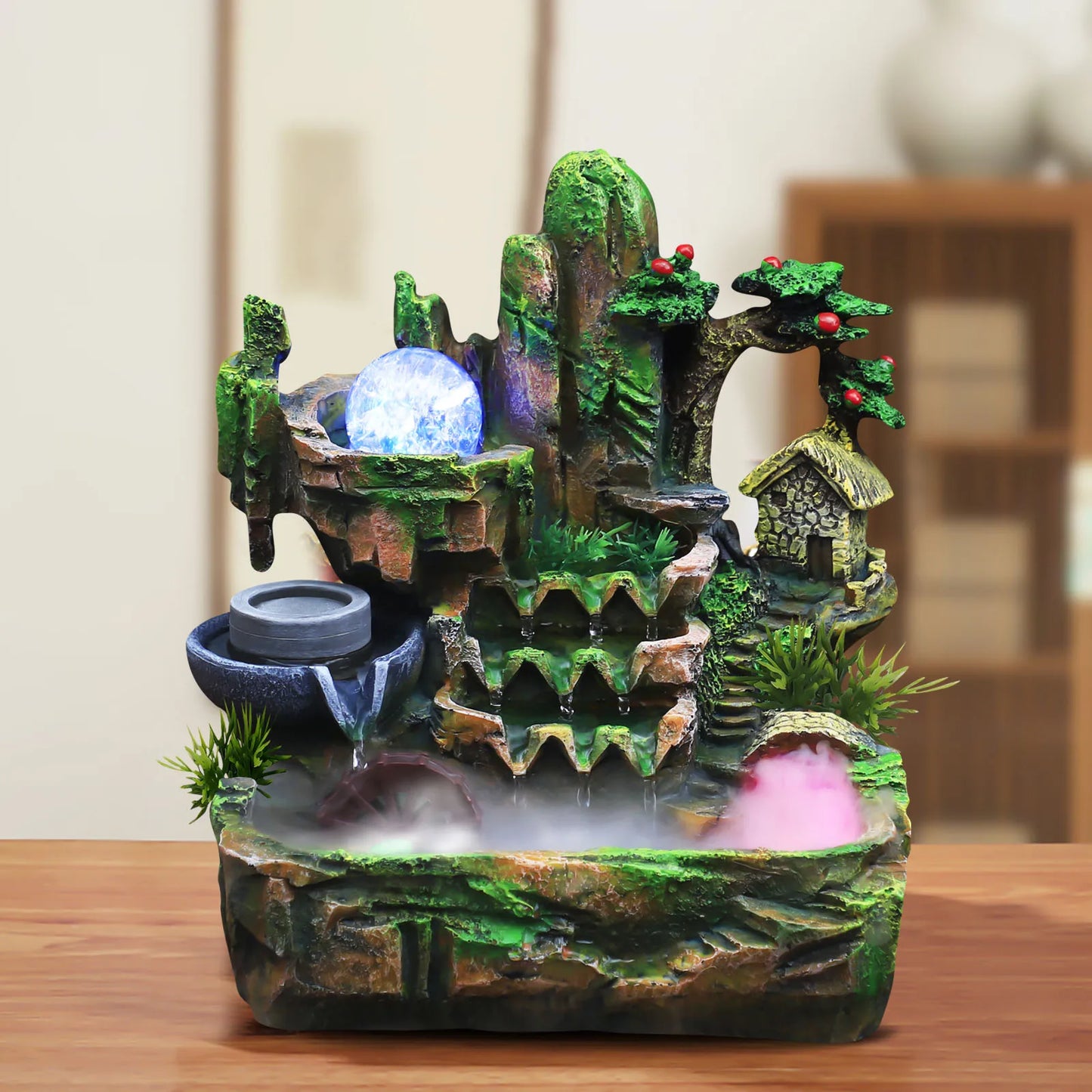 Feng Shui Desktop Water Fountain With Color Changing LED Lights