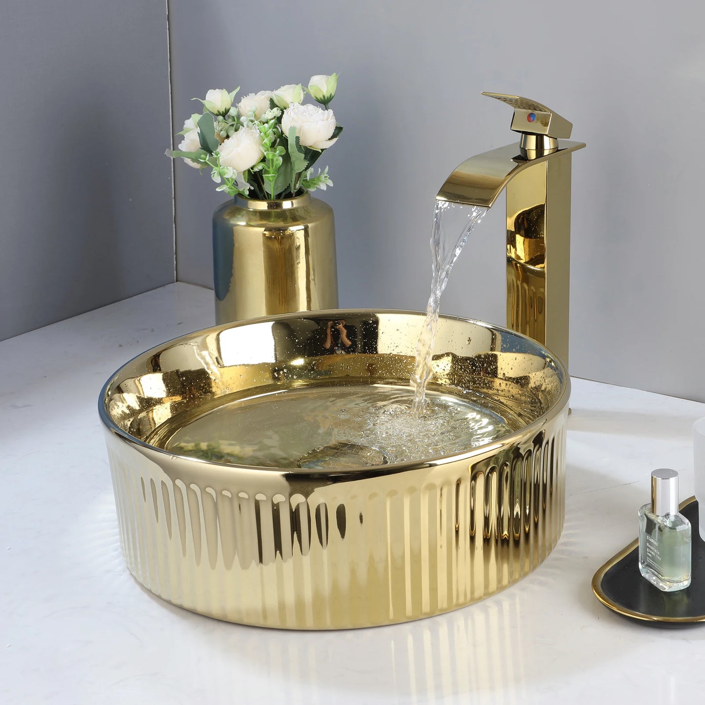 KEMAIDI Ceramic Vessel Sink With Faucet Above Counter Bathroom
