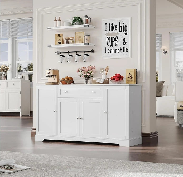 Modern Sideboard Buffet Cabinet with Storage, 55 in Wood Coffee Bar Cabinet with Drawer, Shelves & Door Shelves, for Kitchen