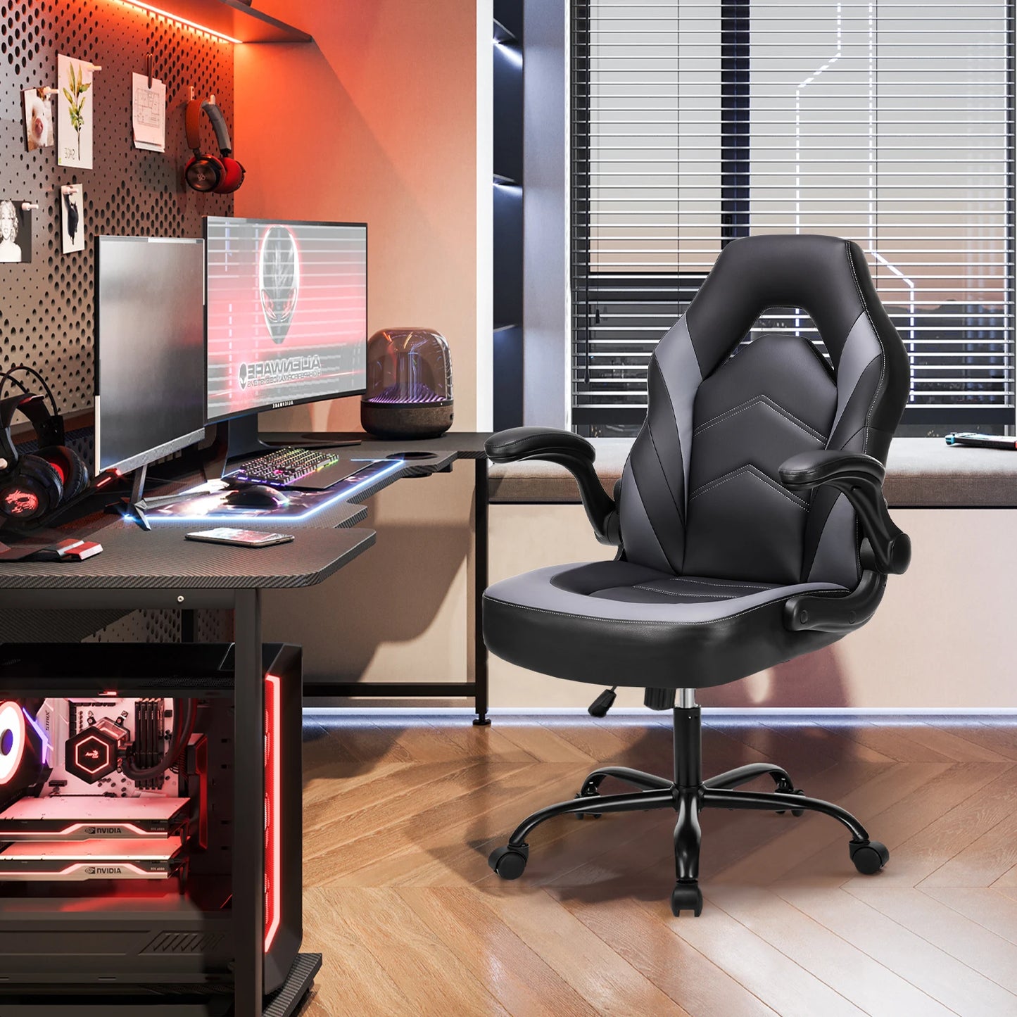 JHK Ergonomic Office Chair With Adjustable PU Leather Armrests