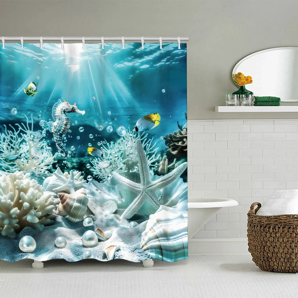 Ocean Craft of Weaving Four Piece Polyester Shower Curtain Set