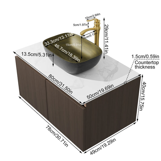 Modern Floating Bathroom Vanity Sink Combo With Marble Top Faucet